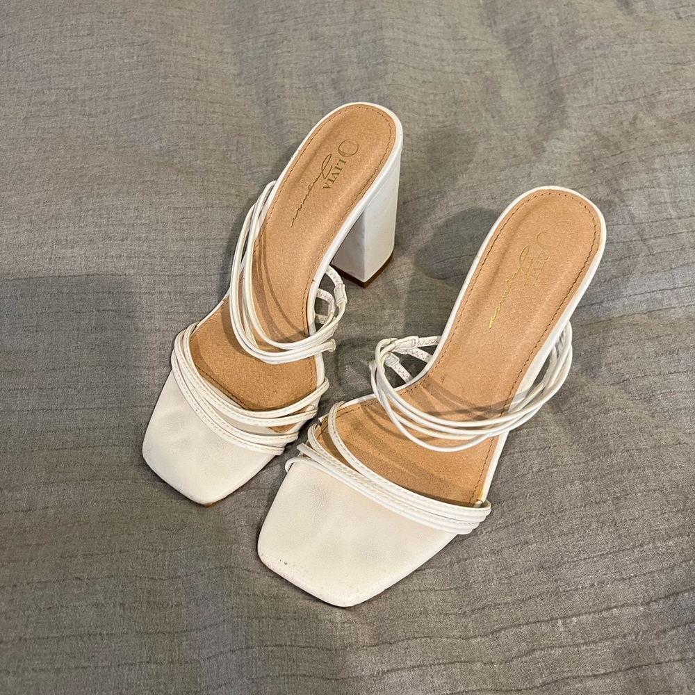 White strappy block heel